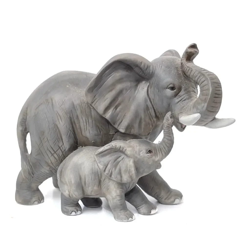 HOMCO No 1411 Porcelain Elephant With Baby Calf Figurine 4x6 In Home Interiors
